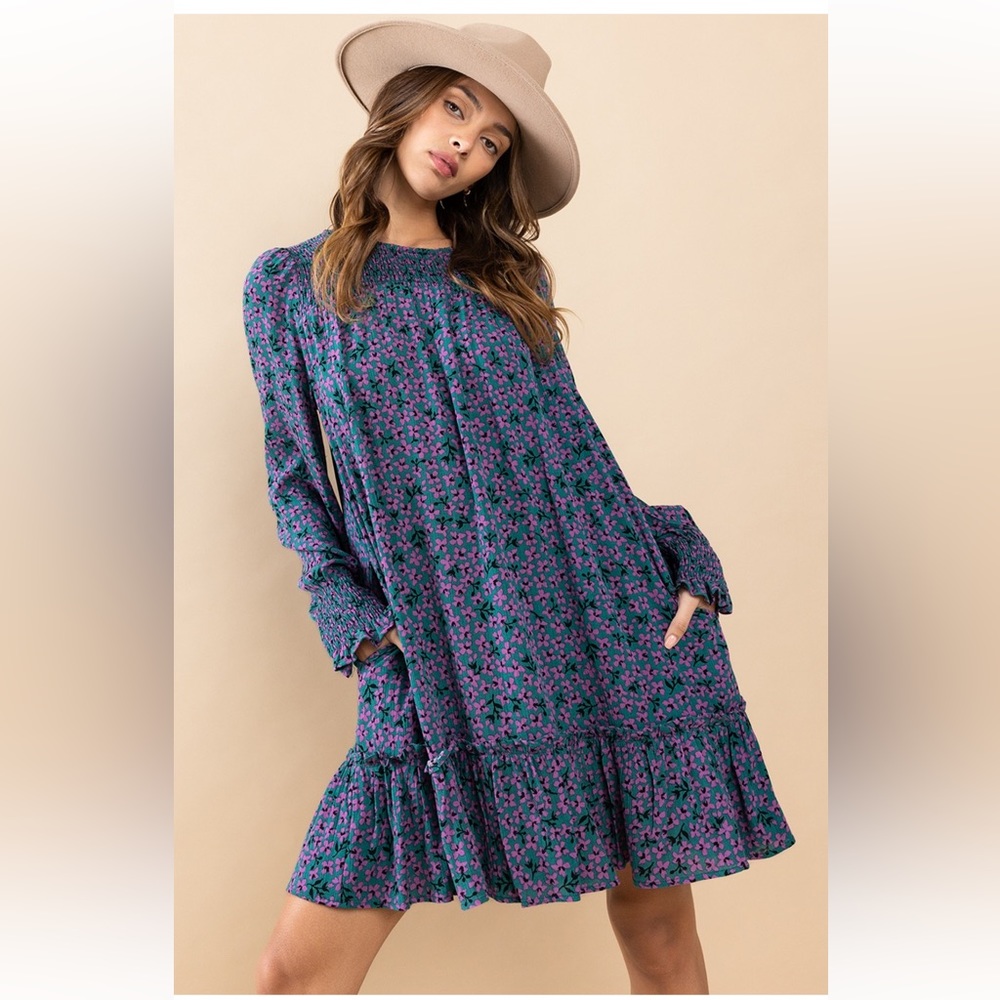 53 Floral Print Smoking Detailed Tiered Dress